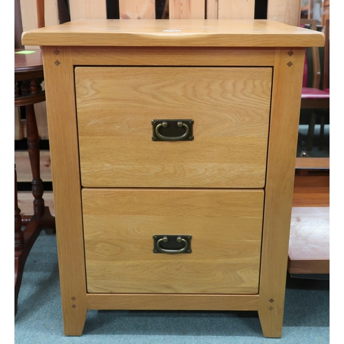 115 - A contemporary teak two drawer filing cabinet, 79cm high x 63cm wide x 53cm deep