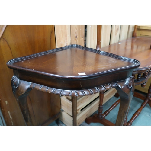 116 - A lot comprising 20th century mahogany demi lune occasional table, another occasional table with spi... 