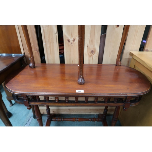 116 - A lot comprising 20th century mahogany demi lune occasional table, another occasional table with spi... 