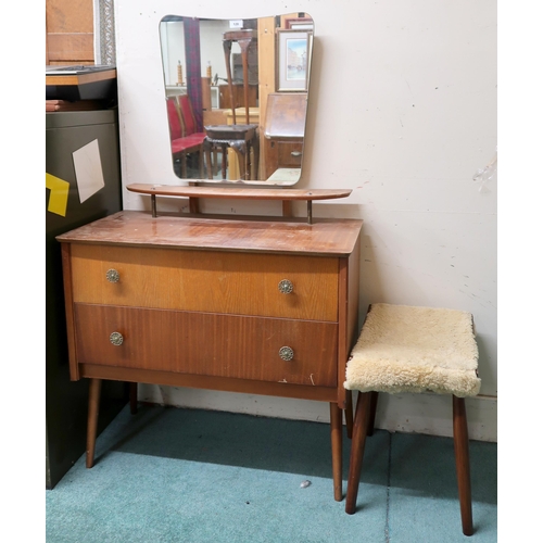 120 - A lot comprising mid 20th century teak dressing table with mirror over two drawers, 130cm high x 78c... 