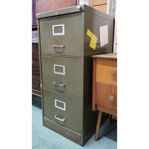 121 - A 20th century green painted Howden three drawer filing cabinet, 103cm high x 47cm wide x 62cm deep