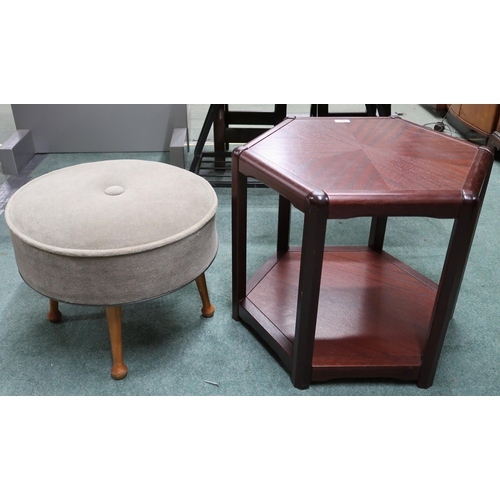 130 - A lot comprising mid 20th century Danish stained teak hexagonal occasional table and a mid 20th cent... 