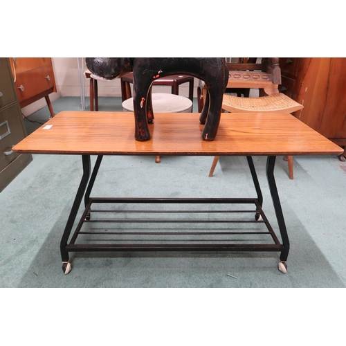 131 - A mid 20th century two tier table, pair of hardwood occasional tables and a decorative carved elepha... 