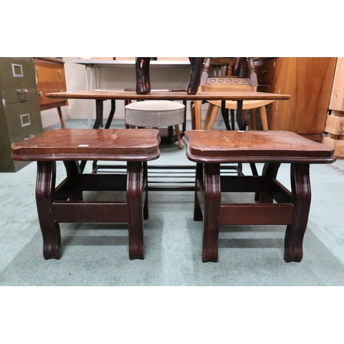 131 - A mid 20th century two tier table, pair of hardwood occasional tables and a decorative carved elepha... 