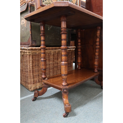 148 - A lot comprising oak two tier occasional table, piano stool, tapestry fire screen and coal depot (4)