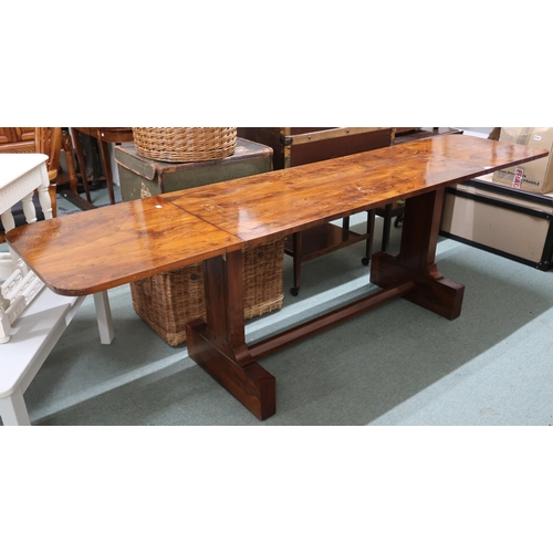 149 - A 20th century refectory style drop end banquet table, 75cm high x 140cm long (243cm long extended) ... 