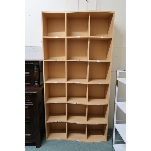 151 - A lot comprising contemporary open bookcase, 189cm high x 96cm wide x 30cm deep, two other contempor... 