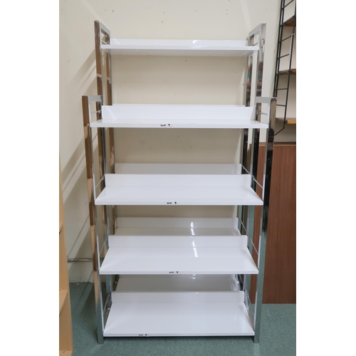 151 - A lot comprising contemporary open bookcase, 189cm high x 96cm wide x 30cm deep, two other contempor... 