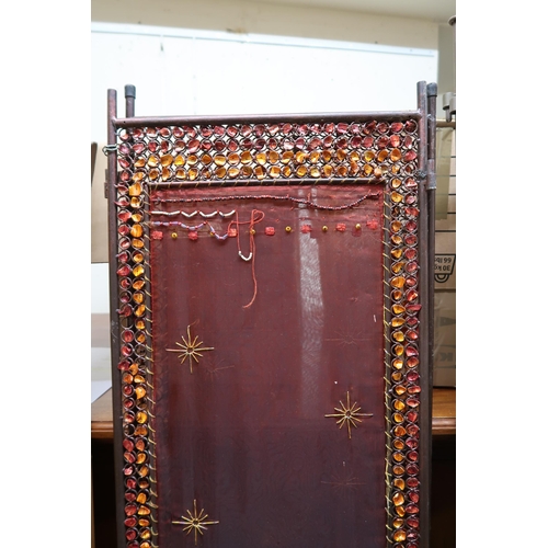 160 - A lot comprising contemporary three fold lattice room divider each panel, 181cm x 45cm, three fold m... 