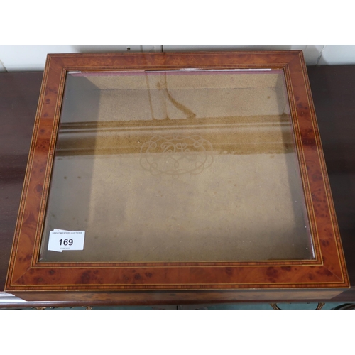 169 - A 20th century birds eye maple veneered countertop bijouterie case, 6cm high x 35cm wide x 33cm deep