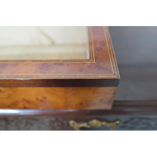 169 - A 20th century birds eye maple veneered countertop bijouterie case, 6cm high x 35cm wide x 33cm deep