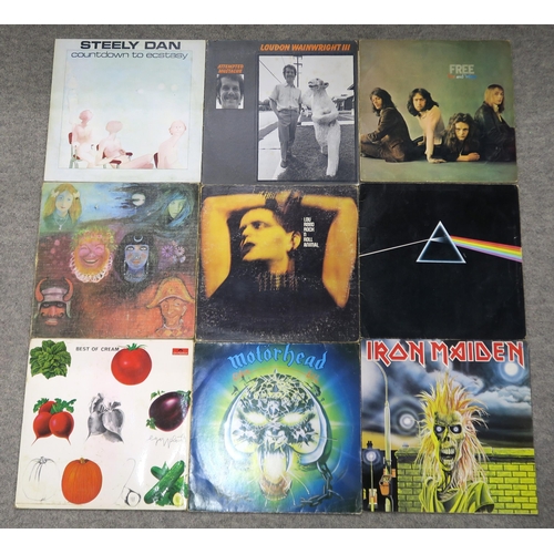 509 - VINYL LP RECORDS a lot of two boxes of prog rock, heavy metal, rock and pop vinyl Lp records with Mo... 