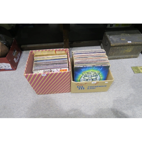 509 - VINYL LP RECORDS a lot of two boxes of prog rock, heavy metal, rock and pop vinyl Lp records with Mo... 