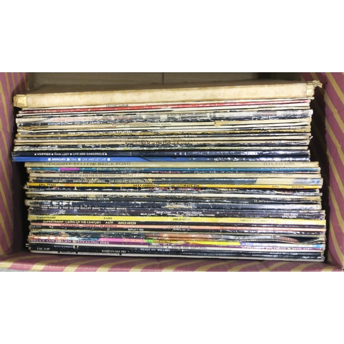 509 - VINYL LP RECORDS a lot of two boxes of prog rock, heavy metal, rock and pop vinyl Lp records with Mo... 