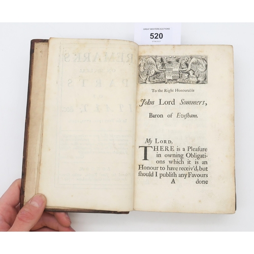 520 - Addison, Joseph Remarks on Several Parts of Italy &c. In the Years 1701, 1702, 1703. Jacob Tonso... 