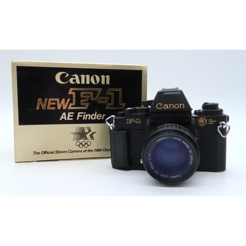 568 - Canon F-1N Los Angeles 1984 Olympics SLR Film Camera w/ Canon FD 50mm F1 1:4 Lens