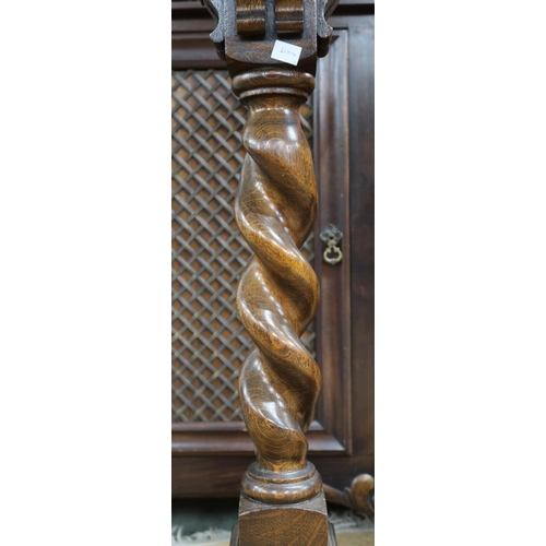 66 - A lot comprising Victorian oak plant stand with square top on barley twist column, 85cm high x 30cm ... 