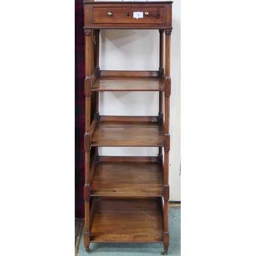 70 - A Victorian mahogany five tier whatnot with square top with single drawer over four open shelves joi... 