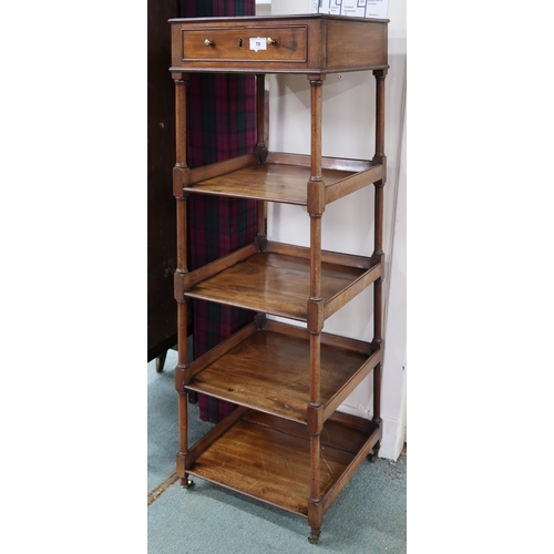 70 - A Victorian mahogany five tier whatnot with square top with single drawer over four open shelves joi... 