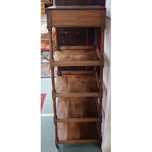 70 - A Victorian mahogany five tier whatnot with square top with single drawer over four open shelves joi... 