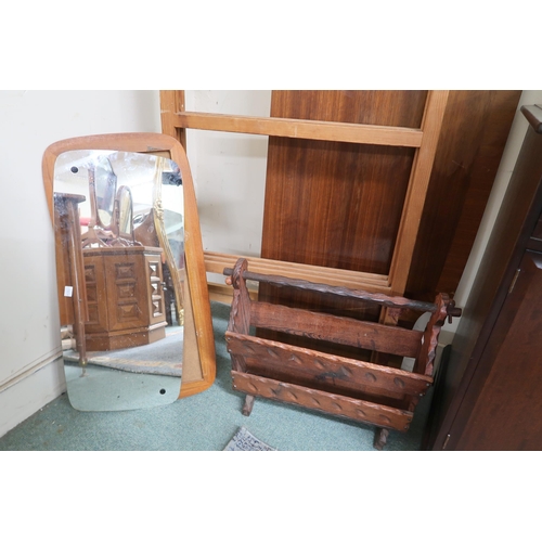 77 - A mixed lot to include portable sewing machine, mid 20th century teak wall mirror, Victorian mahogan... 