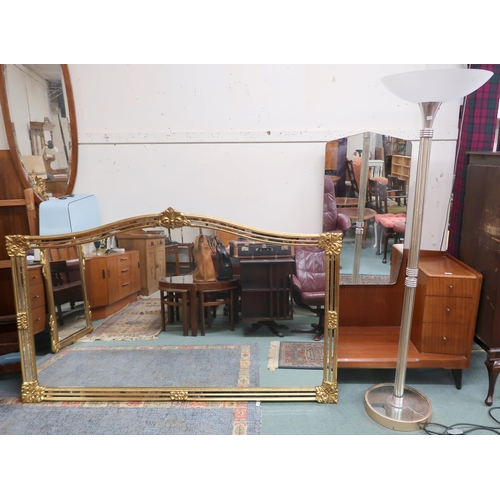 79 - A large 20th century gilt framed over mantel mirror, 114cm high x 185cm wide and a modern standard l... 