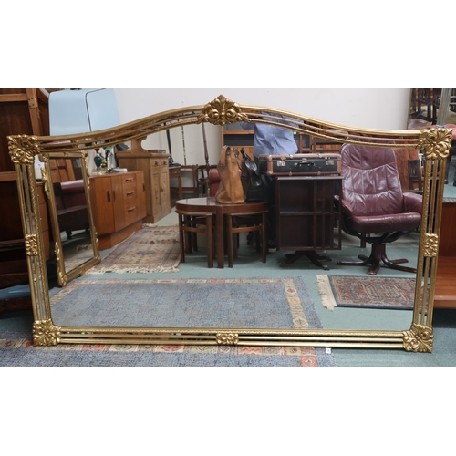 79 - A large 20th century gilt framed over mantel mirror, 114cm high x 185cm wide and a modern standard l... 