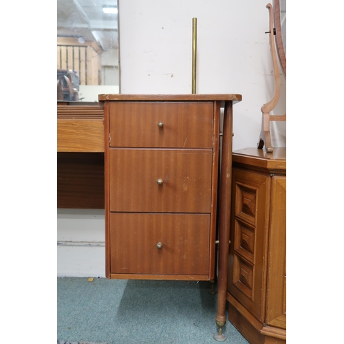 80 - A mid 20th century teak mirror backed dressing table with central mirror over tambour drawer flanked... 