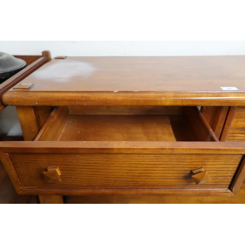 85 - A contemporary teak console table with pair of drawers on square tapering supports joined by lower t... 