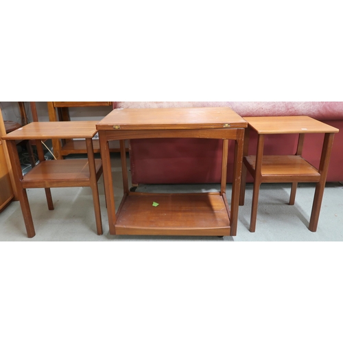 90 - A mid 20th century teak two tier fold over tea table and two accompanying occasional tables (3)