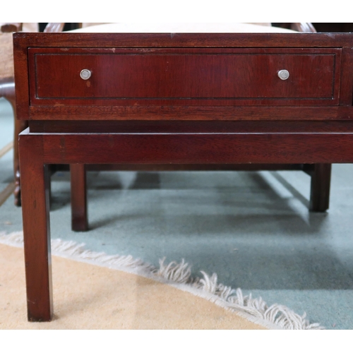 93 - A mid 20th century stained teak Greaves & Thomas three drawer coffee table on square supports, 4... 