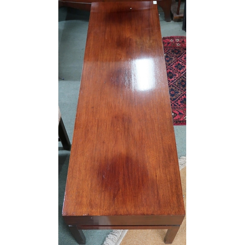 93 - A mid 20th century stained teak Greaves & Thomas three drawer coffee table on square supports, 4... 