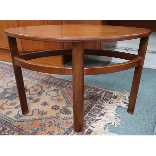 95 - A mid 20th century teak Nathan circular glass topped nesting coffee table, 51cm high x 82cm diameter