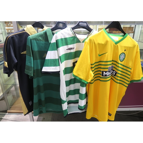 553 - Celtic F.C.A 2013-14 Away Shirt by Nike, size XL; 2001-03 Home Shirt by Umbro, size indistinct; 2017... 