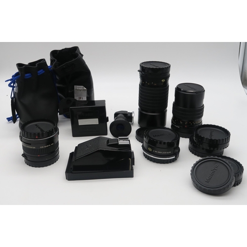 565 - Mamiya SEKOR 150mm 1:35 N, Mamiya SEKOR C 210mm 1:4 N, Mamiya 645 Vivitar 2x Converter, Ma... 