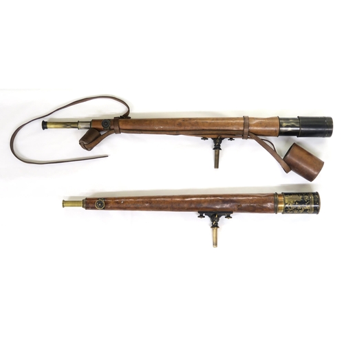 2614 - A MATCHED PAIR OF MILITARY FIELD TELESCOPESProbably WW1-era, two-draw with leather-clad tubes, one b... 