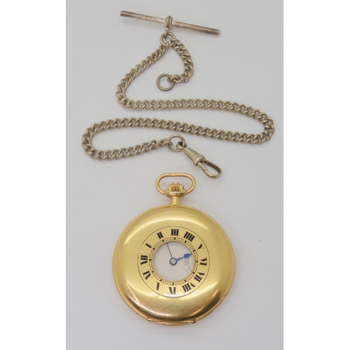 2885 - A SLIM HALF HUNTER POCKET WATCHthe case in 18ct gold, the front with black enamelled chapter ring, t... 