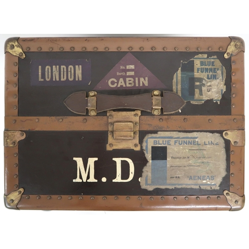 2019 - AN EARLY-20TH CENTURY KONG HING & CO METAL BOUND STEAMER TRUNK exterior labelled for travel aboa... 