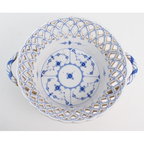 2163 - A PAIR OF ROYAL COPENHAGEN RETICULATED PORCELAIN TWIN-HANDLED CIRCULAR BASKETS in blue onion pattern... 