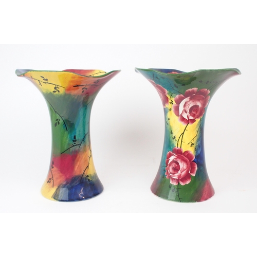 2179 - TWO WEMYSS LADY EVA VASES in Jazzy Wemyss pattern, 29cm high, one with painted Moorland mark (no ros... 