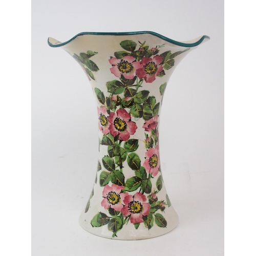 2185 - A WEMYSS LADY EVA VASE painted with dog roses, 30cm high together with a pair of Griselda Hill rose ... 