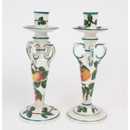 2186 - A COLLECTION OF WEMYSS APPLE PAINTED WARES including a two handled beaker, a tankard, a pair of Kint... 