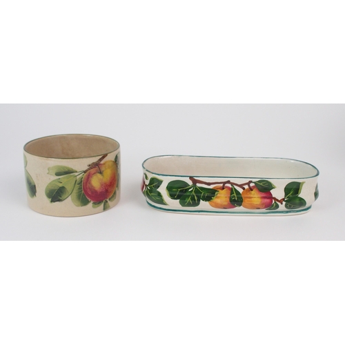 2186 - A COLLECTION OF WEMYSS APPLE PAINTED WARES including a two handled beaker, a tankard, a pair of Kint... 