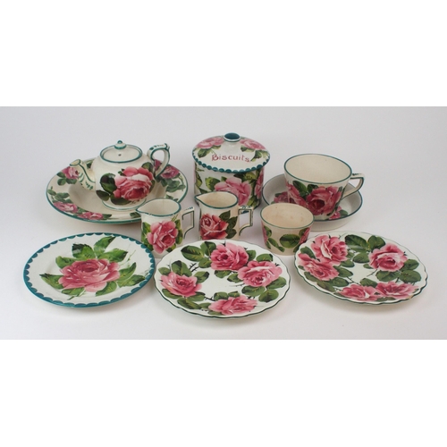 2187 - A COLLECTION OF WEMYSS CABBAGE ROSE PAINTED CERAMICS including a biscuit barrel, 12cm high, a cup an... 