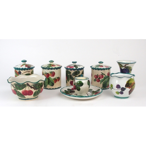 2188 - A COLLECTION OF WEMYSS FRUIT PAINTED WARES to include four preserve pots painted with brambles, cher... 