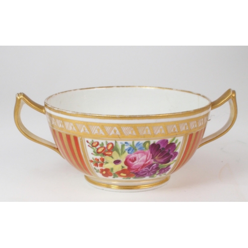 2222 - A DERBY TWO HANDLED URN painted with an arrangement of flowers, a Derby hand painted rectangular dis... 