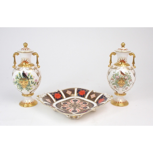 2228 - A PAIR OF ROYAL CROWN DERBY COVERED VASES one titled Autumnal Equinox/Vernal Equinox, limited editio... 