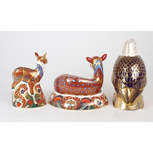 2231 - A LARGE ROYAL CROWN DERBY PAPERWEIGHT OF A DEER another smaller of a fawn and a Bald Eagle paperweig... 