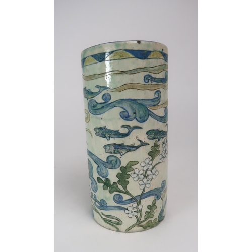 2246 - HANNAH  MOORE WALTON (1863-1940) An Art Nouveau Scottish pottery cylindrical vase, painted in enamel... 