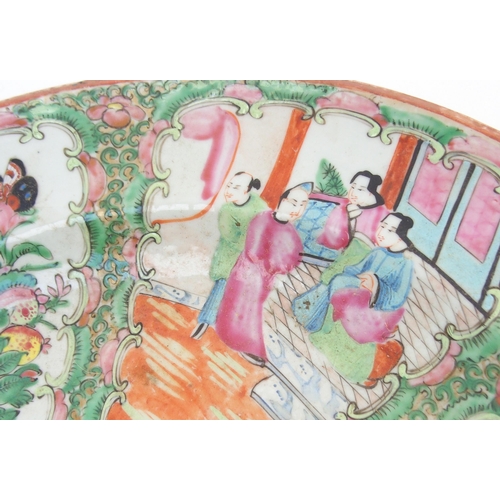 2351 - A CANTONESE FAMILLE ROSE SOUP TUREEN cover, oval ashet and two vegetable bases, painted with figures... 